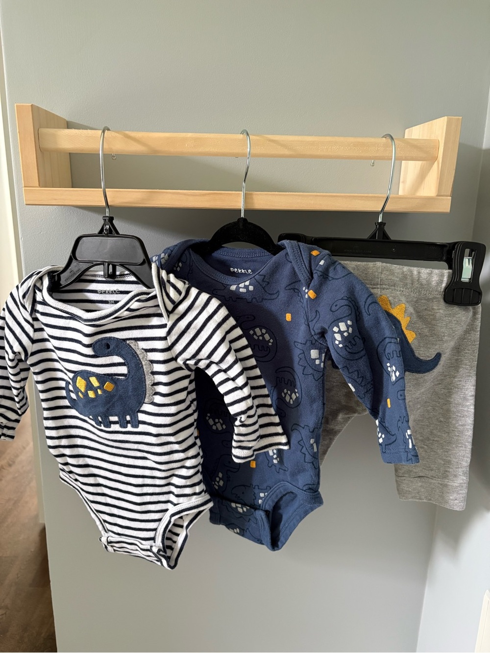Pekkle Striped & Dino Navy Baby Bodysuit Set - 3-Piece Matching Outfit